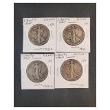 (4)  WALKING LIBERTY HALF DOLLARS