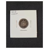 1853 SEATED LIBERTY DIME W/ ARROWS, FULL LIBERTY