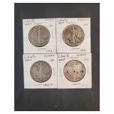 (4) WALKING LIBETY HALF DOLLARS