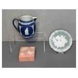 (2) WEDGEWOOD PCS, PINK QUARTZ JEWELRY BOX