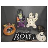 HAND PAINTED HALLOWEEN CERAMICS, WOODEN SIGN