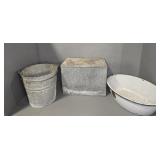 JONES RICH MILK BOX, GALVANIZED BUCKETS, TUB