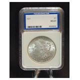 1921 MORGAN SILVER DOLLAR - MS 63 (PGS)