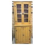 PRIMITIVE PINE CABINET WITH GLASS DOOR HUTCH