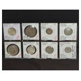 (8) DIFFERENT FOREIGN COUNTRIES SILVER COINS