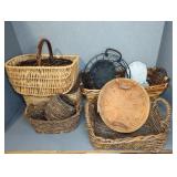 (10) WOVEN BASKETS, WIRE BASKET, MAIL HOLDER