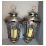 PAIR RUBBED BRONZE STYLE HANGING OUTDOOR LANERNS