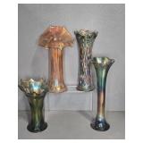 CARNIVAL GLASS VASES (4)