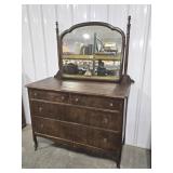 ANTIQUE DRESSER W/MIRROR ON WHEELS