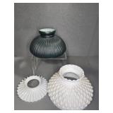 MILK GLASS AND GREEN GLASS LAMP SHADES