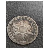 1858 SILVER 3 CENT PIECE