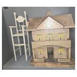 WOODEN DOOL HOUSE & DOLL CHAIR