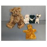 WINEY MOHAIR BEAR, (4) SMALLER MOHAIR ANIMALS