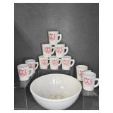 MCKEE TOM AND JERRY MILK GLASS PUNCH BOWL SET