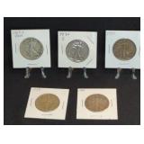 (5) WALKING LIBERTY HALF DOLLARS
