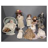 (9) DOLLS - PORCELAIN, BISQUE, MACHE