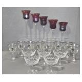 WATERFORD GLASSES (5), 5 RED LONG STEMS