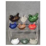 (9) "HEN ON NEST" GLASS DISHES