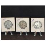 (3) BARBER HALF DOLLARS