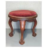CARVED WOOD VICTORIAN CLAWFOOT FOOTSTOOL