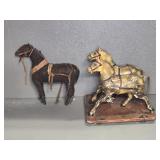 ANTIQUE PULL TOY & FELT HORSE