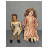 (2) DOLLS - WOOD HEAD & PORCLEAIN HEAD