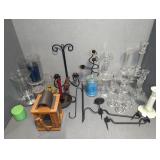 GLASS & METAL CANDLESTICKS, LANTERNS, CANDLES