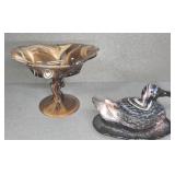 SLAG GLASS NESTING HEN & COMPOTE