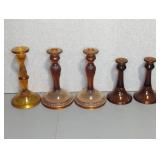 (5) AMBER GLASS CANDLESTICKS