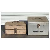 TOOL BOX WITH TOOLS AND BOX OF SOCKETS