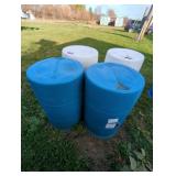 (4) 55 GAL PLASTIC FOOD GRADE BARRELS W/ NO LIDS
