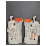 (2) STAFFORDSHIRE HIGHLANDER COUPLE SPILL VASES