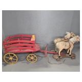 ANTIQUE HORSE & WAGON PULL TOY