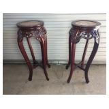 ORNATE PLANT STANDS W/MARBLE TOP (2)