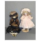 (2) DOLLS - MACHE & PORCELAIN