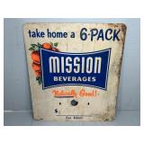 MISSION BEVERAGES STORE DISPLAY METAL SIGN