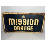 MISSION ORANGE EMBOSSED METAL SIGN, 28"X14"