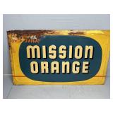 MISSION ORANGE EMBOSSED METAL SIGN, 18.5"X11"