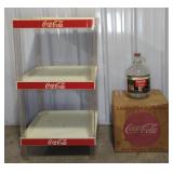 (4) COCA COLA 1 GAL JUGS IN BOX, DISPLAY STAND