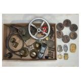 BRASS BELLS, ASST. BRASS PIECES, BADGES
