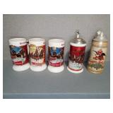 BUDWEISER CERAMIC STEINS (5)