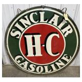 SINCLAIR H-C GASOLINE PORCELAIN D/S SIGN, 48"