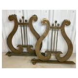 (2) HEAVY BRASS HARP STANDS, 14"T