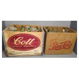 COTT WOODEN CRATE, PEPSI CARDBOARD BOX W/BOTTLES