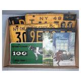 (5) LICENSE PLATES AND (2) FORD TIMES BOOKS