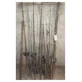 20+ FISHING POLES, MOST HAVE REELS