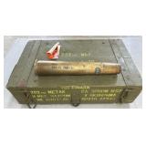 WOOD AMMO CRATE W/ LARGE SHELL CASING