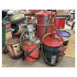 (6) OIL & GREASE CANS, OIL FUNNEL