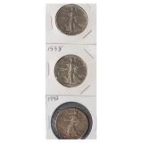 (3) WALKING LIBERTY HALF DOLLARS