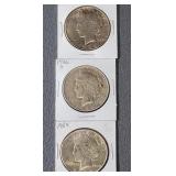 (3) PEACE SILVER DOLLARS
